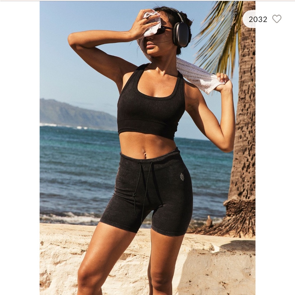 Free people Go to rib shorts and bra set in washed black